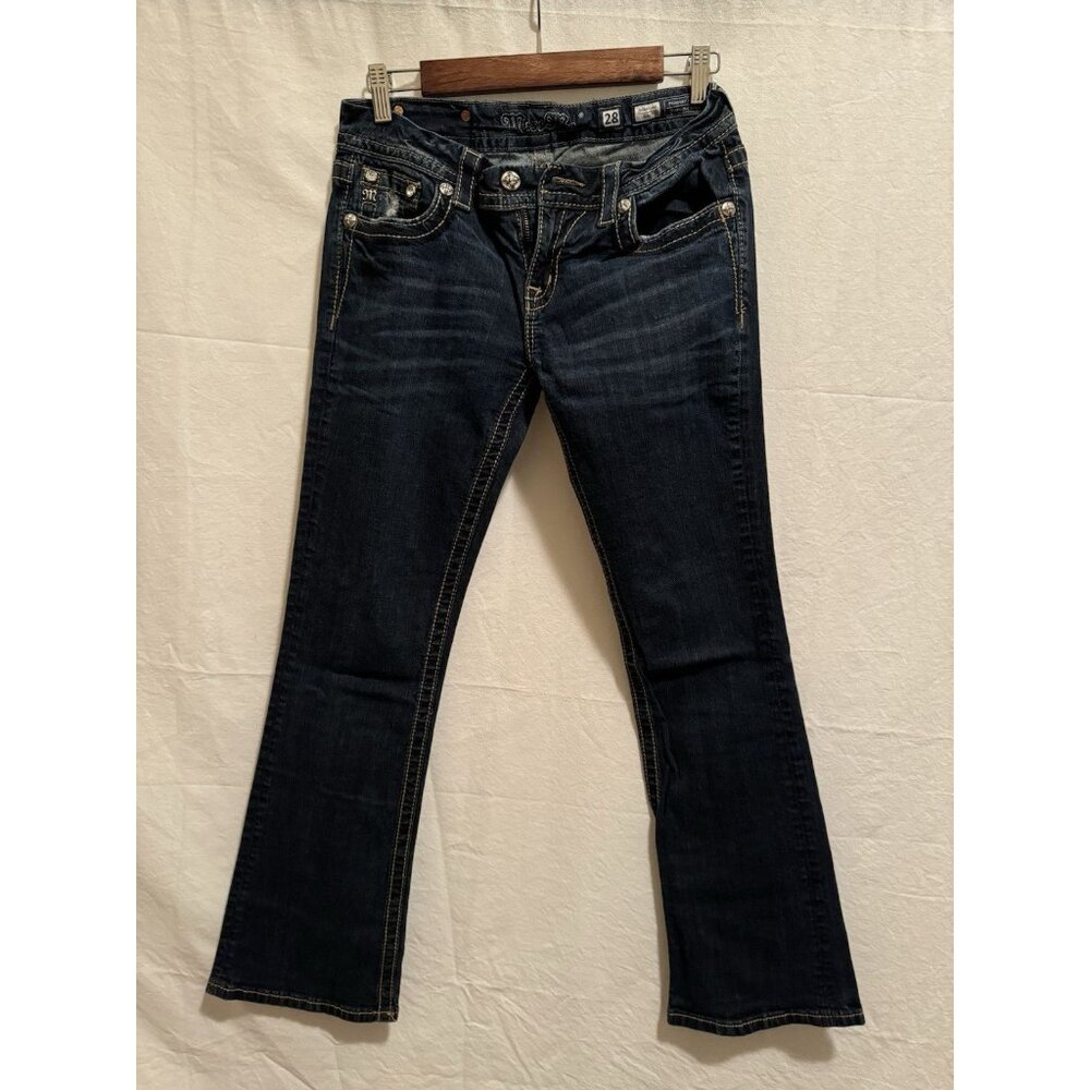 Miss Me Dark Indigo Bootcut Jeans with Decorative Pocket Hardware